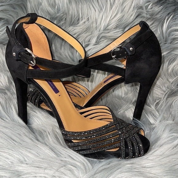 Ralph Lauren Purple Label Velia Embellished Goat-Suede Sandals Sz. 40 - Picture 7 of 16